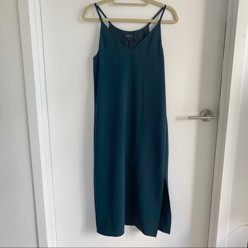 Theory Kyun R Modern Crepe Slit Midi Dress Green